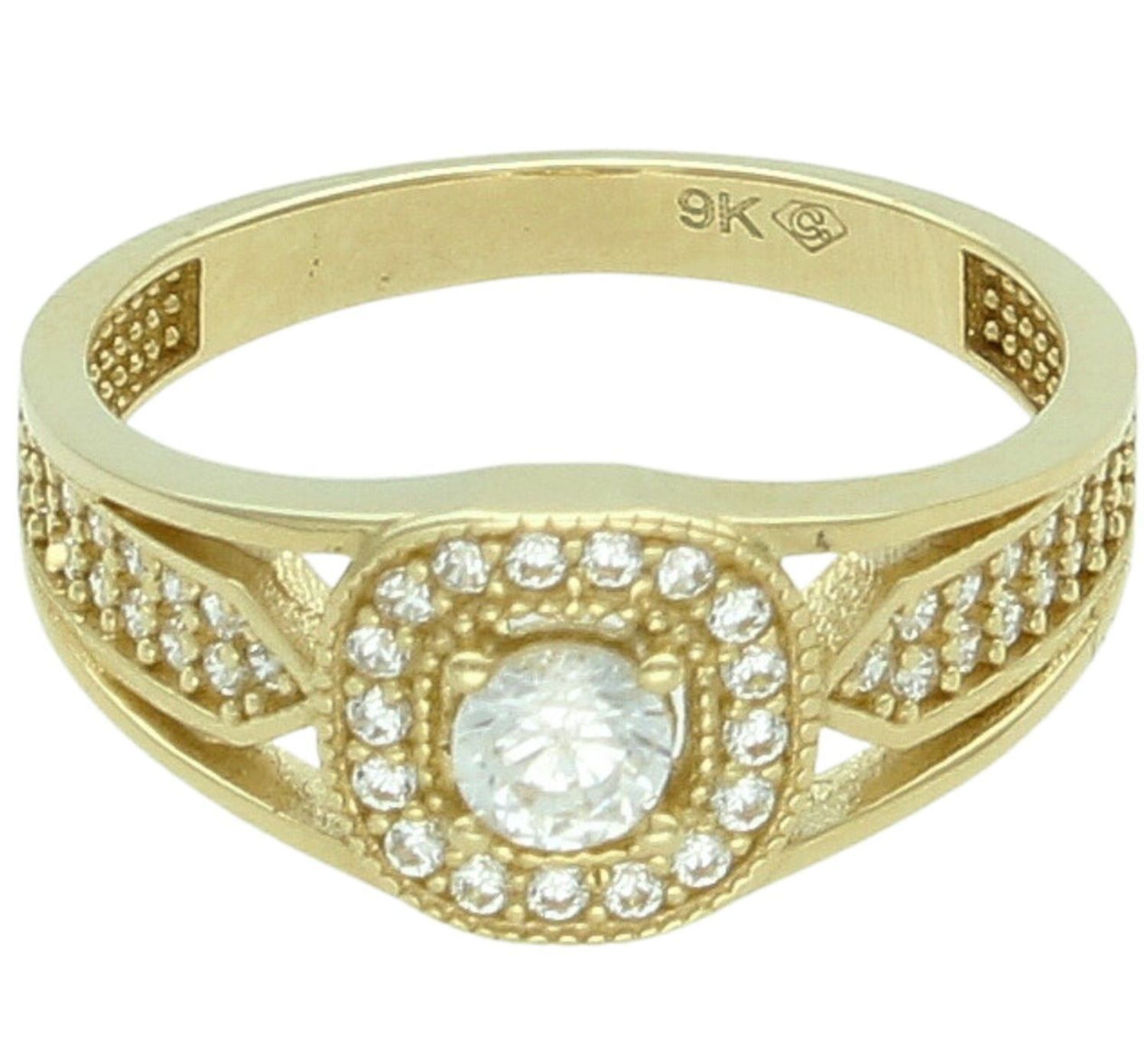 Złoty Pierścionek Damski 375 – Cyrkonie, Kształt Kwadratowy, Rozmiar 13 375.jpg